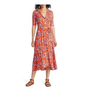 Boden Orange Floral V‑Neck Midi Dress